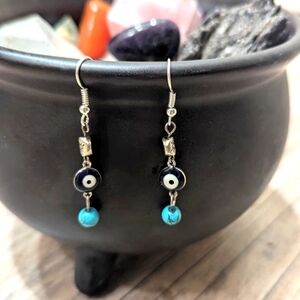 Evil Eye Nazar Sterling Turquoise Artisan Crafted Dangle Earrings